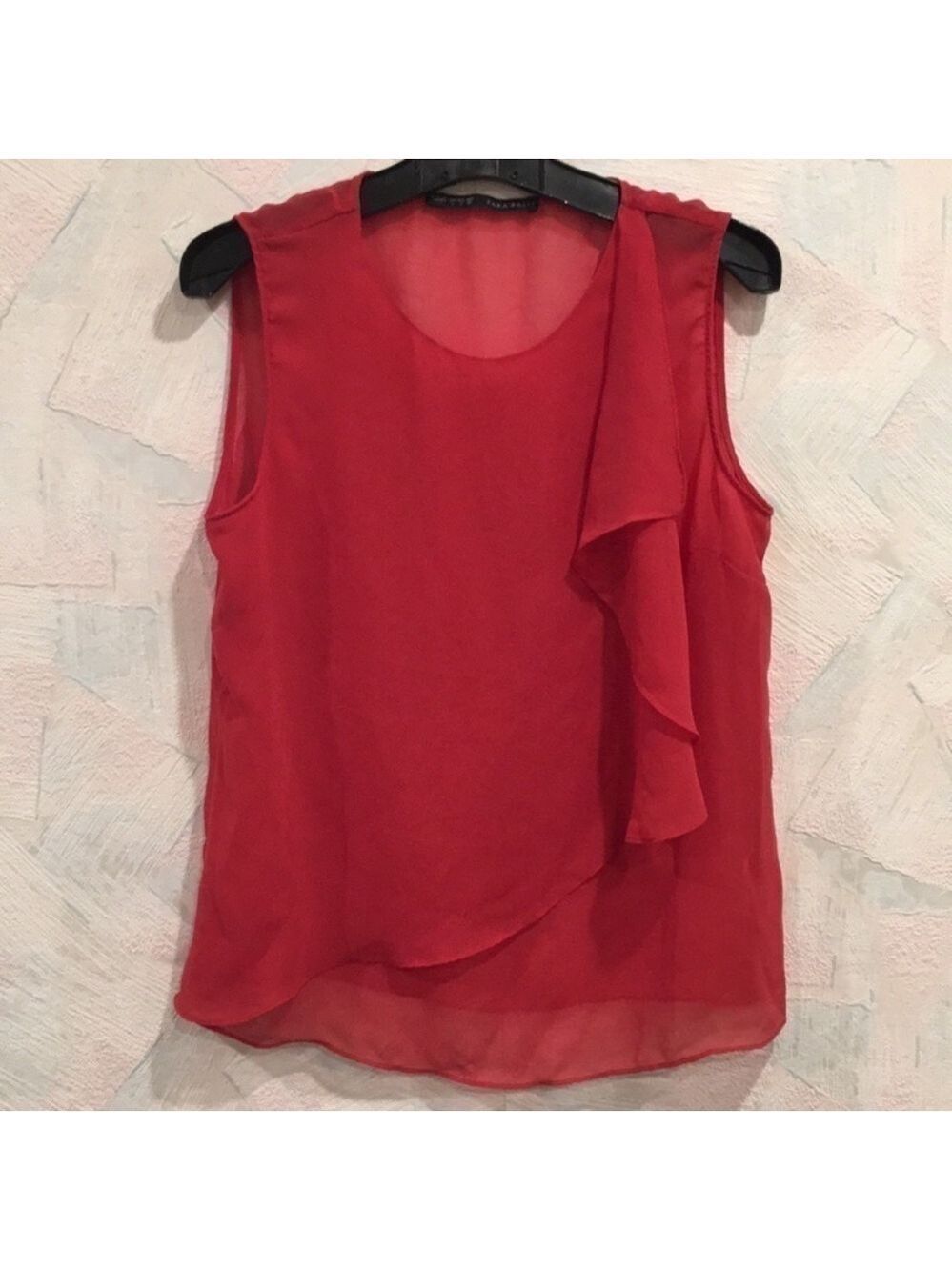 Zara Sleeveless Semi-Sheer Red Blouse